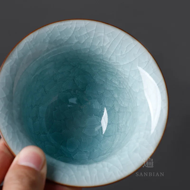 Ice Crack Ru Ware Natural Crack Supportable Gaiwan Porcelain Kung Fu Tea Set Longquan Celadon Tea Brewing Bowl Large