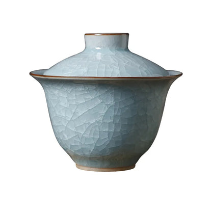 Ice Crack Ru Ware Natural Crack Supportable Gaiwan Porcelain Kung Fu Tea Set Longquan Celadon Tea Brewing Bowl Large