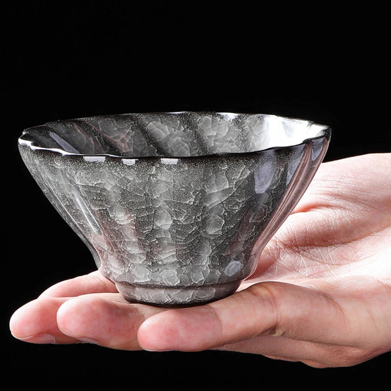 Ice Crack Split Single Cup Cups Iron Tire Flower Mouth Tea Bowl Ceramics Pottery Black Ice Master Personal Cup Teaware Kitchen