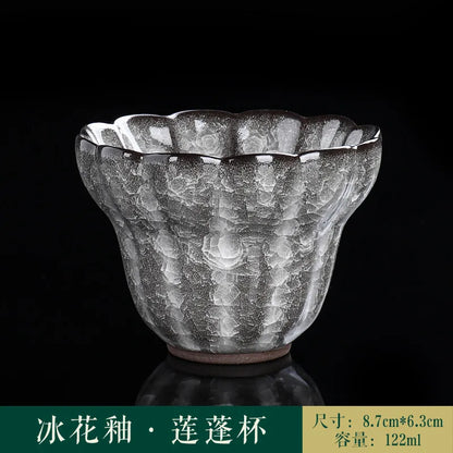 Ice Crack Split Single Cup Cups Iron Tire Flower Mouth Tea Bowl Ceramics Pottery Black Ice Master Personal Cup Teaware Kitchen