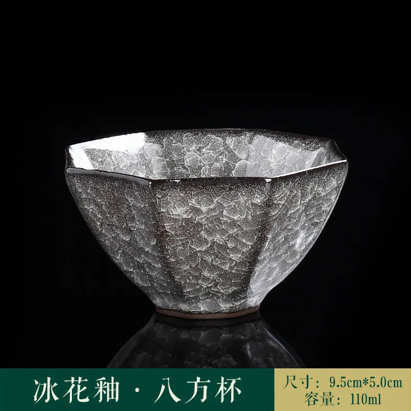 Ice Crack Split Single Cup Cups Iron Tire Flower Mouth Tea Bowl Ceramics Pottery Black Ice Master Personal Cup Teaware Kitchen