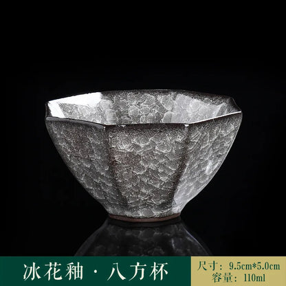 Ice Crack Split Single Cup Cups Iron Tire Flower Mouth Tea Bowl Ceramics Pottery Black Ice Master Personal Cup Teaware Kitchen