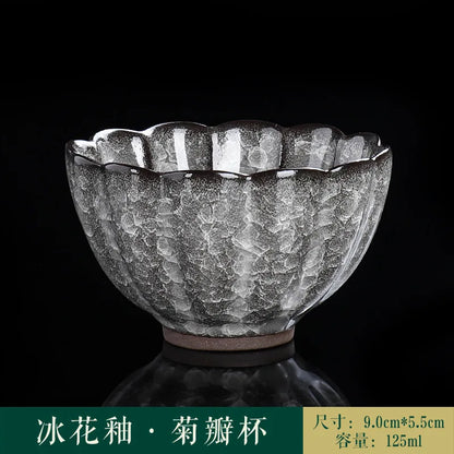 Ice Crack Split Single Cup Cups Iron Tire Flower Mouth Tea Bowl Ceramics Pottery Black Ice Master Personal Cup Teaware Kitchen