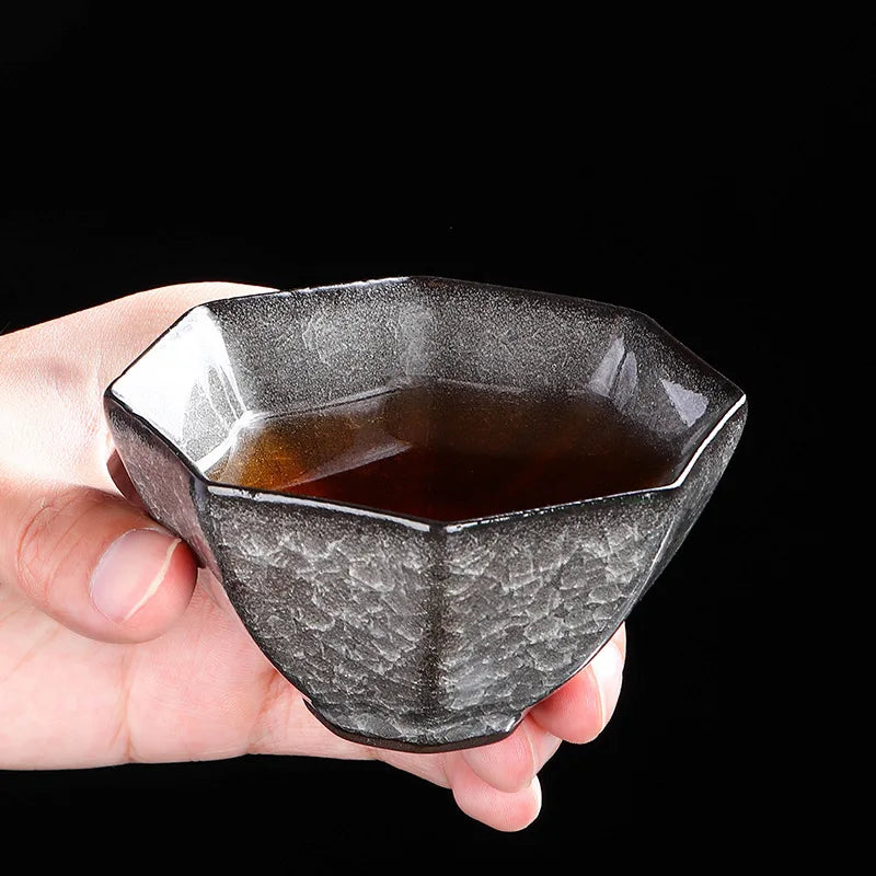 Ice Crack Split Single Cup Cups Iron Tire Flower Mouth Tea Bowl Ceramics Pottery Black Ice Master Personal Cup Teaware Kitchen
