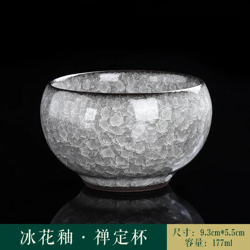 Ice Crack Split Single Cup Cups Iron Tire Flower Mouth Tea Bowl Ceramics Pottery Black Ice Master Personal Cup Teaware Kitchen