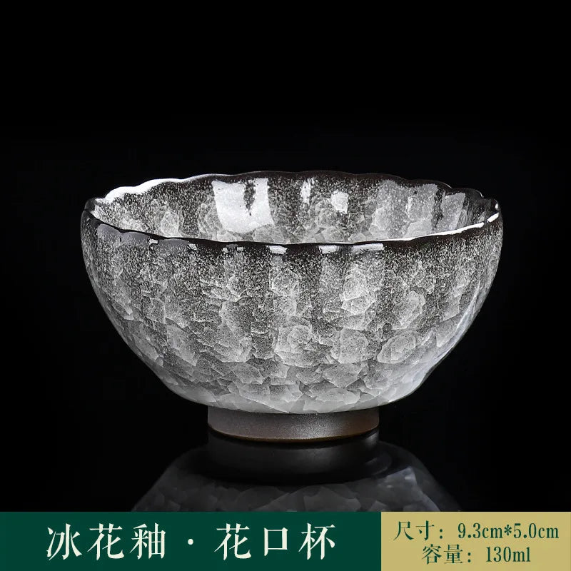 Ice Crack Split Single Cup Cups Iron Tire Flower Mouth Tea Bowl Ceramics Pottery Black Ice Master Personal Cup Teaware Kitchen