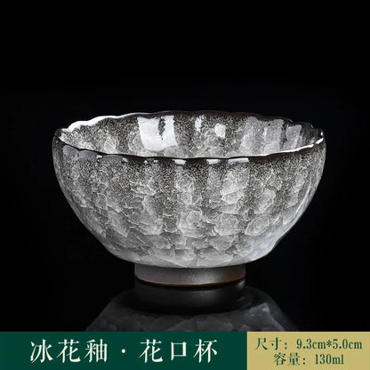 Ice Crack Split Single Cup Cups Iron Tire Flower Mouth Tea Bowl Ceramics Pottery Black Ice Master Personal Cup Teaware Kitchen
