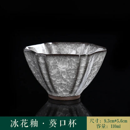 Ice Crack Split Single Cup Cups Iron Tire Flower Mouth Tea Bowl Ceramics Pottery Black Ice Master Personal Cup Teaware Kitchen