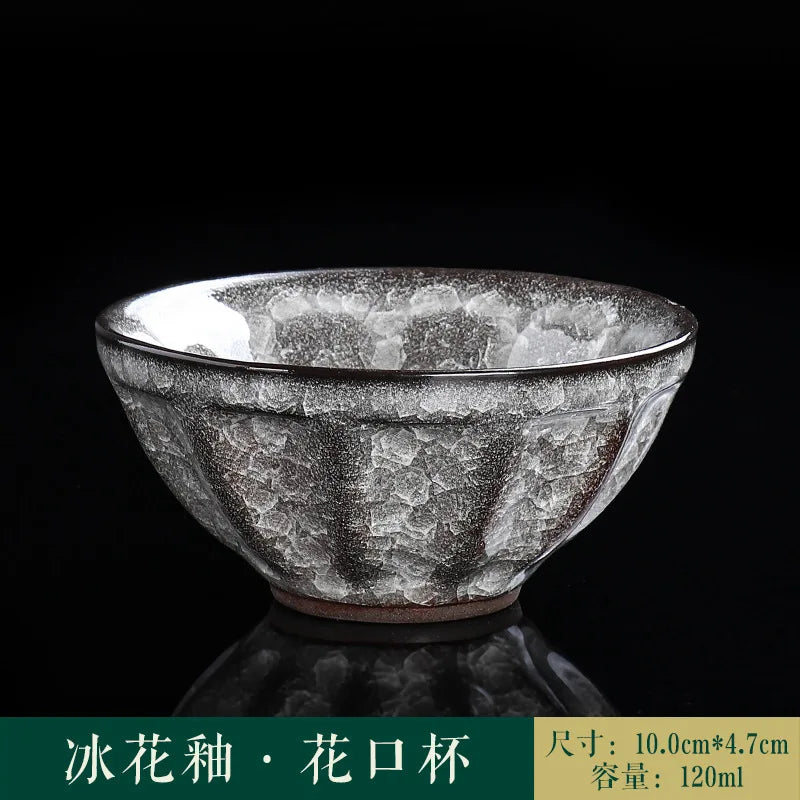 Ice Crack Split Single Cup Cups Iron Tire Flower Mouth Tea Bowl Ceramics Pottery Black Ice Master Personal Cup Teaware Kitchen
