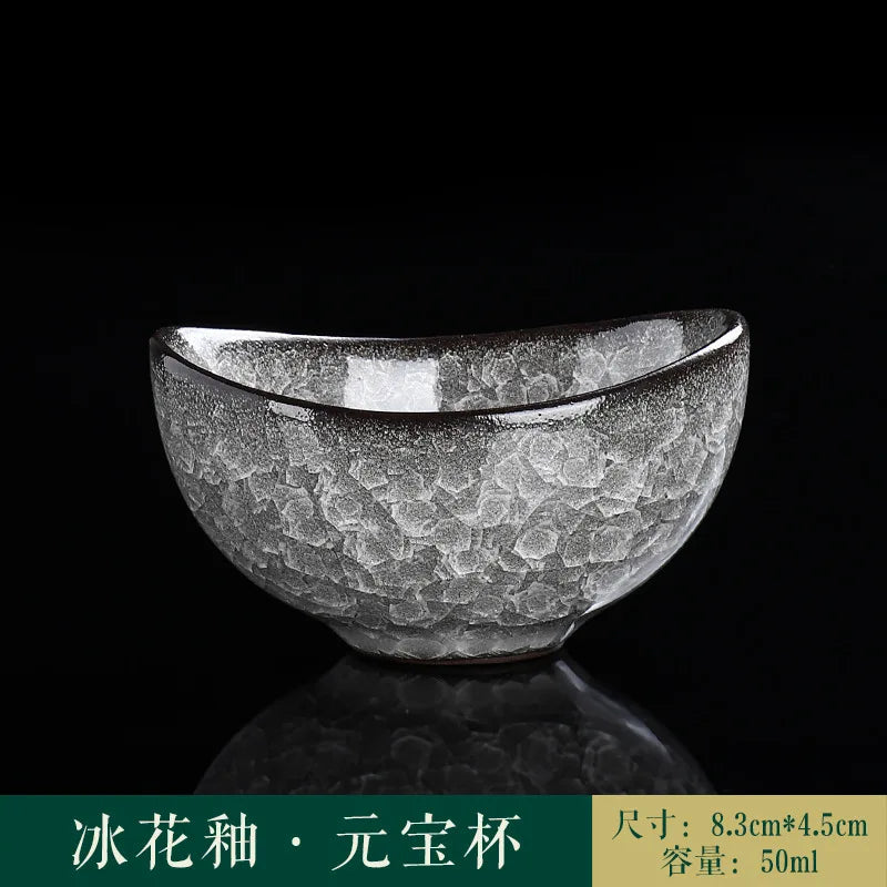 Ice Crack Split Single Cup Cups Iron Tire Flower Mouth Tea Bowl Ceramics Pottery Black Ice Master Personal Cup Teaware Kitchen