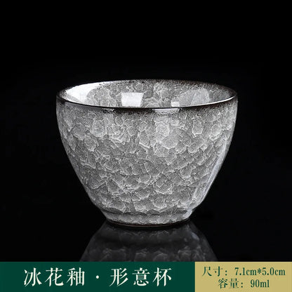 Ice Crack Split Single Cup Cups Iron Tire Flower Mouth Tea Bowl Ceramics Pottery Black Ice Master Personal Cup Teaware Kitchen