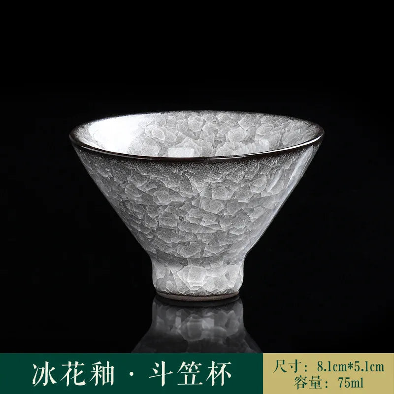 Ice Crack Split Single Cup Cups Iron Tire Flower Mouth Tea Bowl Ceramics Pottery Black Ice Master Personal Cup Teaware Kitchen