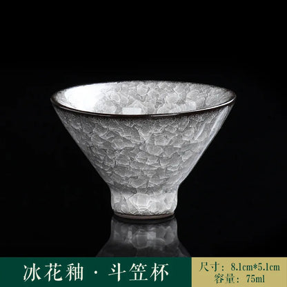 Ice Crack Split Single Cup Cups Iron Tire Flower Mouth Tea Bowl Ceramics Pottery Black Ice Master Personal Cup Teaware Kitchen