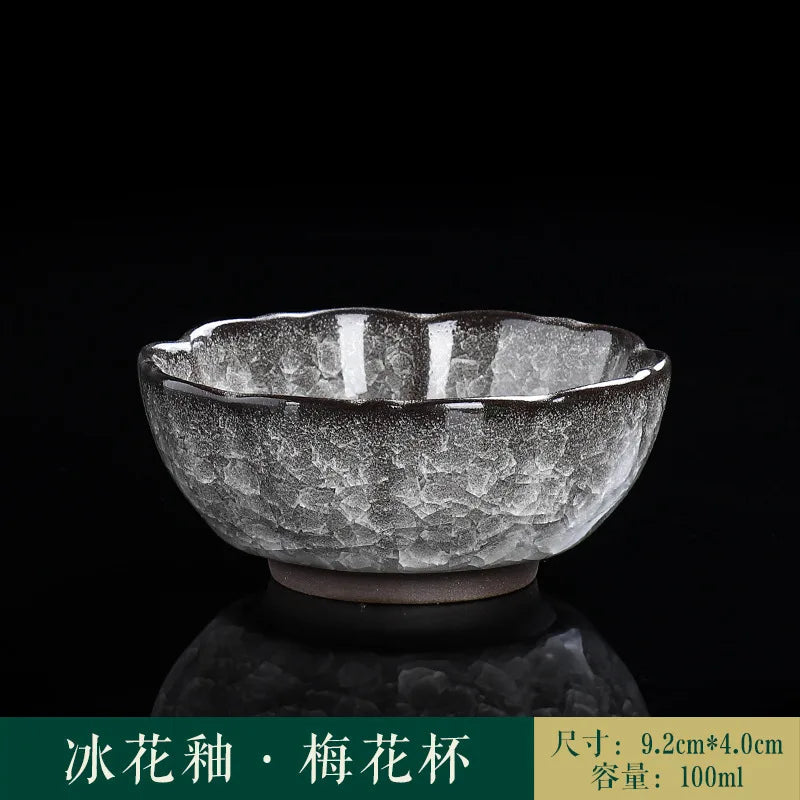 Ice Crack Split Single Cup Cups Iron Tire Flower Mouth Tea Bowl Ceramics Pottery Black Ice Master Personal Cup Teaware Kitchen