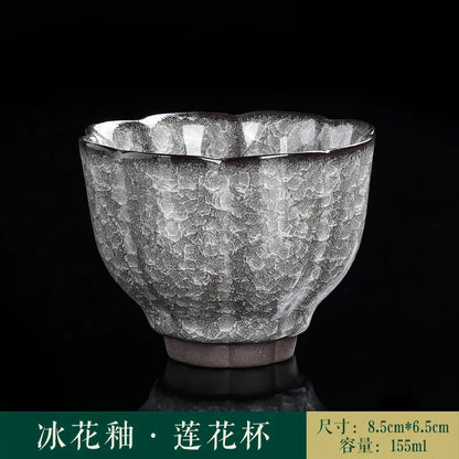 Ice Crack Split Single Cup Cups Iron Tire Flower Mouth Tea Bowl Ceramics Pottery Black Ice Master Personal Cup Teaware Kitchen