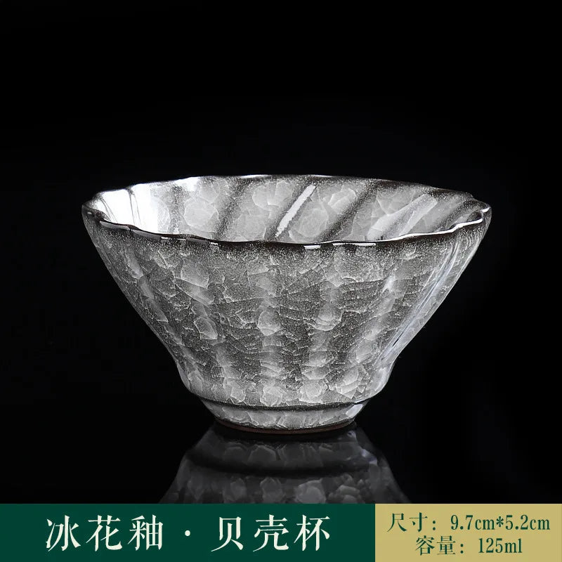 Ice Crack Split Single Cup Cups Iron Tire Flower Mouth Tea Bowl Ceramics Pottery Black Ice Master Personal Cup Teaware Kitchen