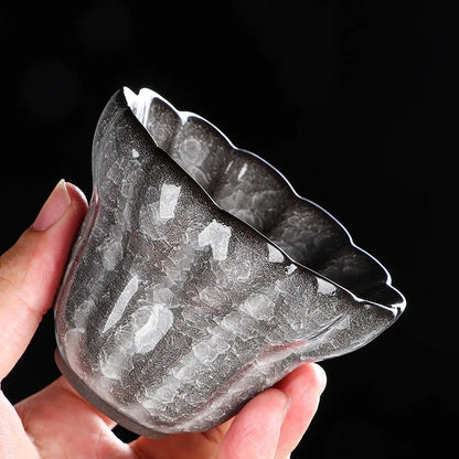Ice Crack Split Single Cup Cups Iron Tire Flower Mouth Tea Bowl Ceramics Pottery Black Ice Master Personal Cup Teaware Kitchen