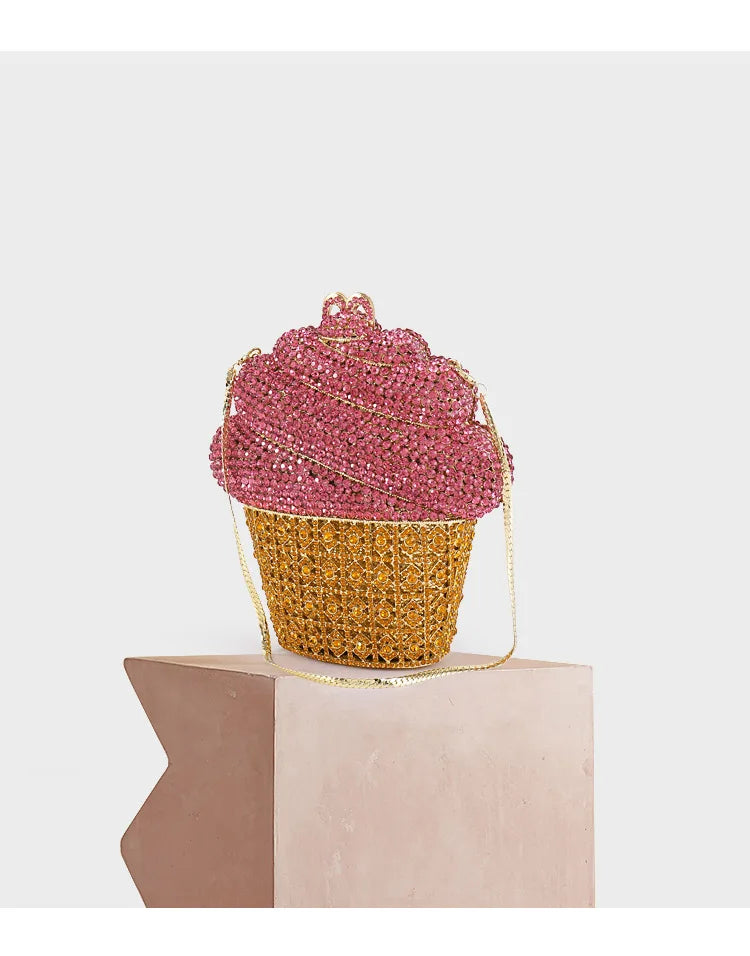Ice Cream Hollow Out Women Crystal Clutch Purse Evening Bag Metal Minaudiere Handbag Pursed Ladies Clutch Wedding Clutches Bags