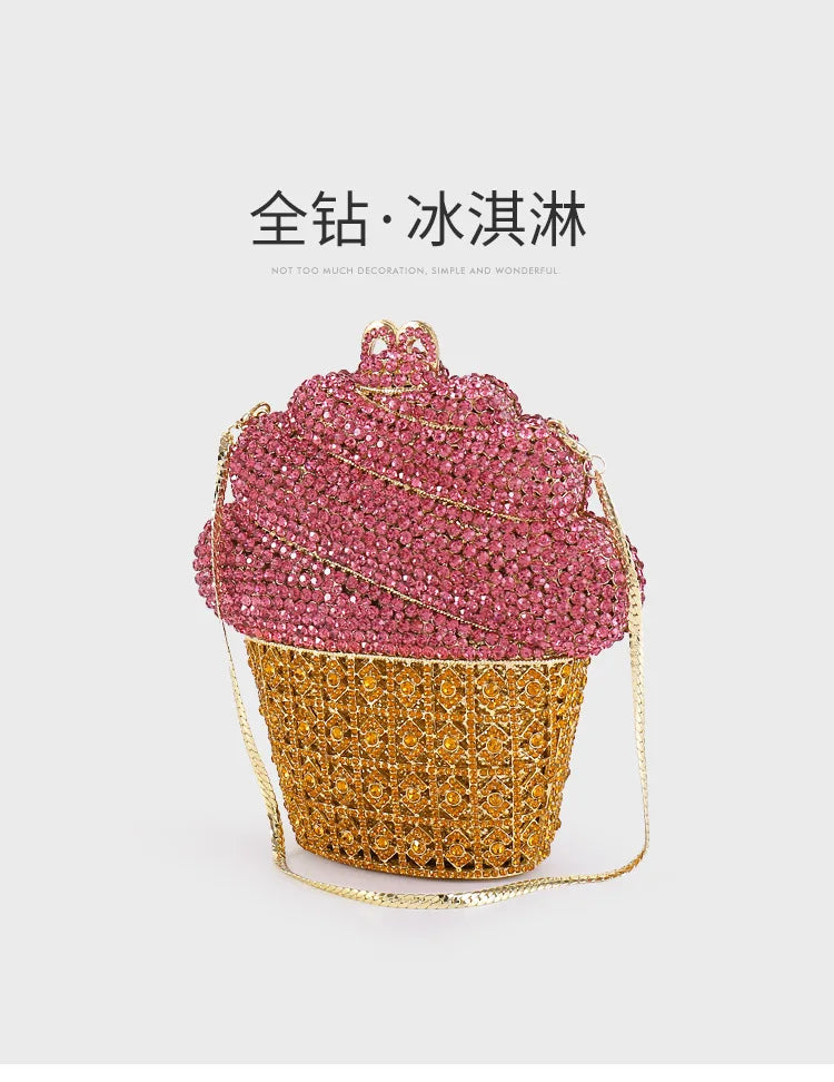 Ice Cream Hollow Out Women Crystal Clutch Purse Evening Bag Metal Minaudiere Handbag Pursed Ladies Clutch Wedding Clutches Bags