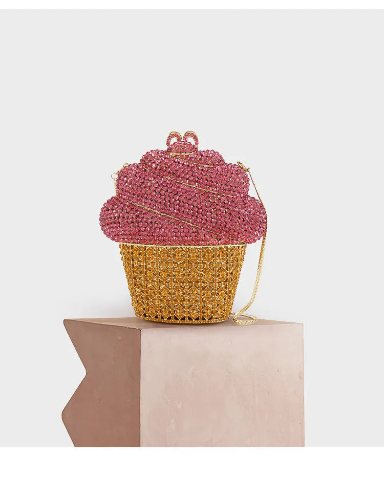 Ice Cream Hollow Out Women Crystal Clutch Purse Evening Bag Metal Minaudiere Handbag Pursed Ladies Clutch Wedding Clutches Bags