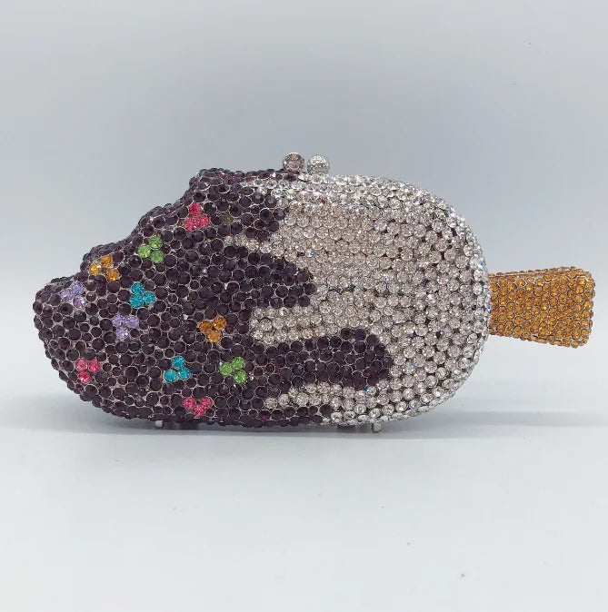 Ice Cream Shaped Diamond Evening Clutch Bag For Party Wedding 2023 Boutique Novelty Mini Kawaii Rhinestone Purses High Quality