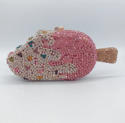 Ice Cream Shaped Diamond Evening Clutch Bag For Party Wedding 2023 Boutique Novelty Mini Kawaii Rhinestone Purses High Quality