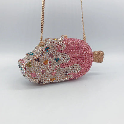 Ice Cream Shaped Diamond Evening Clutch Bag For Party Wedding 2023 Boutique Novelty Mini Kawaii Rhinestone Purses High Quality