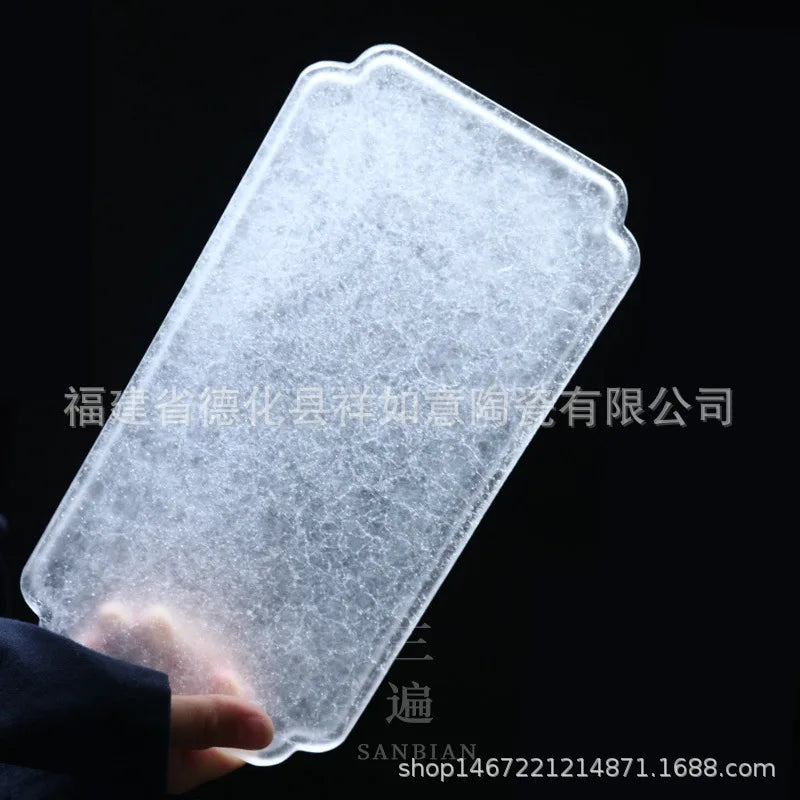 Ice Cube Clear Feeling Frozen Glass Tea Tray Simple Pot Tray Household Bamboo Tea Tray