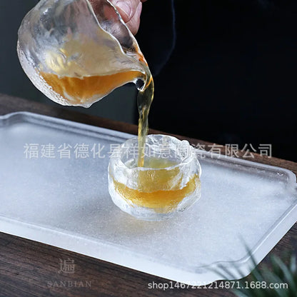 Ice Cube Clear Feeling Frozen Glass Tea Tray Simple Pot Tray Household Bamboo Tea Tray