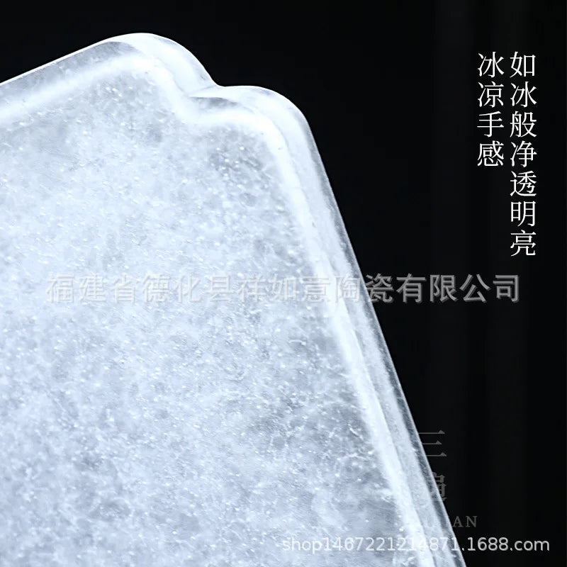 Ice Cube Clear Feeling Frozen Glass Tea Tray Simple Pot Tray Household Bamboo Tea Tray