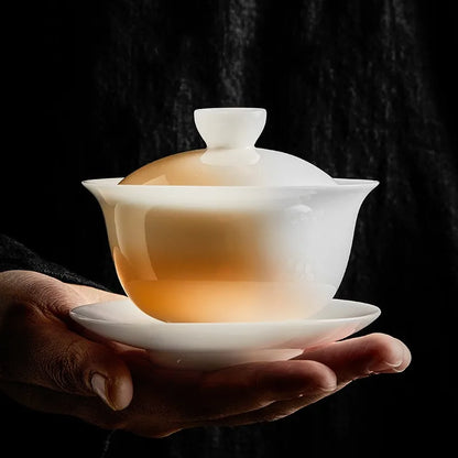 Ice Jade Porcelain Gaiwan High-end Household Tea Bowl Sancai Tureen Teacup Single Teaware Kitchen Dining Bar Home Garden