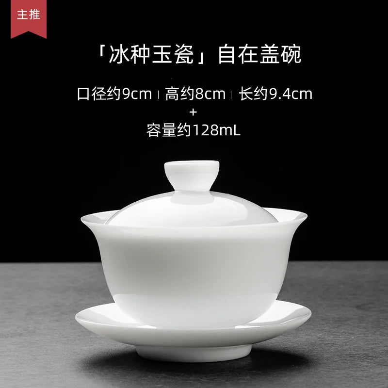 Ice Jade Porcelain Gaiwan High-end Household Tea Bowl Sancai Tureen Teacup Single Teaware Kitchen Dining Bar Home Garden