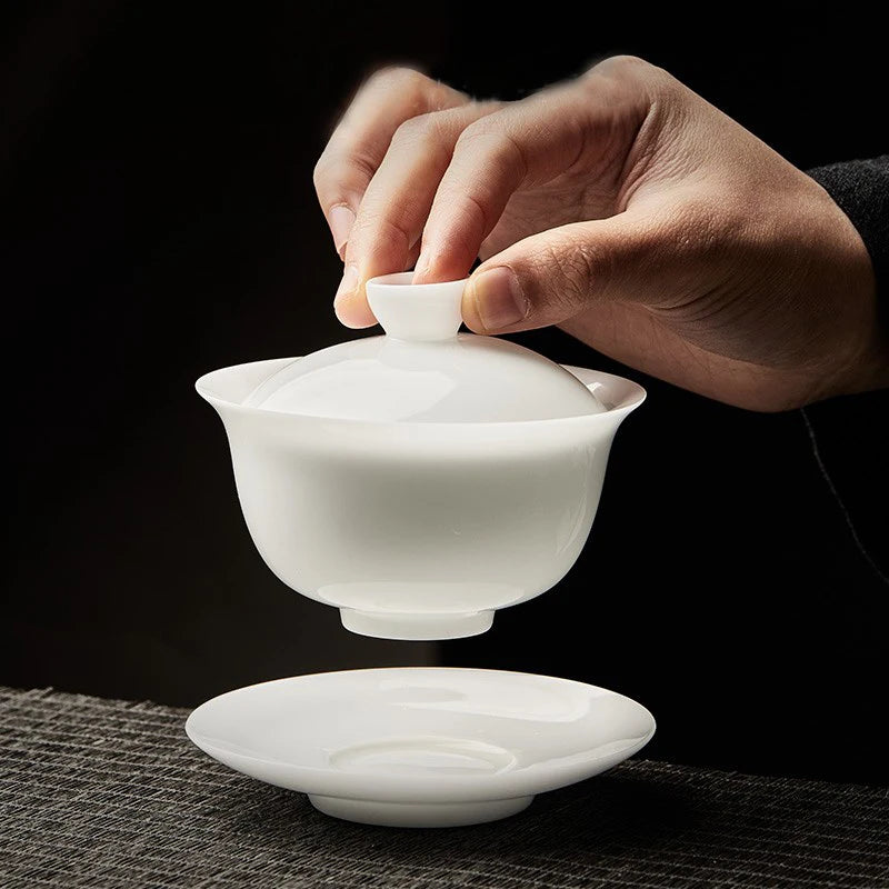 Ice Jade Porcelain Gaiwan High-end Household Tea Bowl Sancai Tureen Teacup Single Teaware Kitchen Dining Bar Home Garden