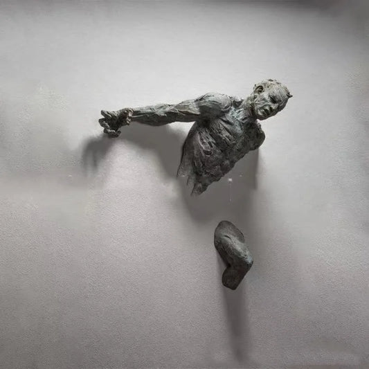 Imitation Copper Wall Decor Abstract Character Resin Rock Climbing Man Statue Sculpture Background Wall Art 3D Through Wall