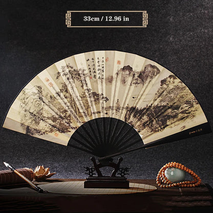 Imitation Ebony Men's Folding Fan Bamboo wood silk silk cloth hand fan Outdoor personalized durable folding fan Home Decoration