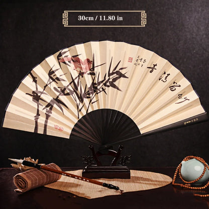 Imitation Ebony Men's Folding Fan Bamboo wood silk silk cloth hand fan Outdoor personalized durable folding fan Home Decoration