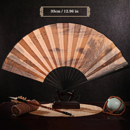 Imitation Ebony Men's Folding Fan Bamboo wood silk silk cloth hand fan Outdoor personalized durable folding fan Home Decoration