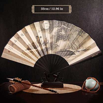 Imitation Ebony Men's Folding Fan Bamboo wood silk silk cloth hand fan Outdoor personalized durable folding fan Home Decoration