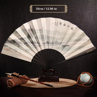 Imitation Ebony Men's Folding Fan Bamboo wood silk silk cloth hand fan Outdoor personalized durable folding fan Home Decoration