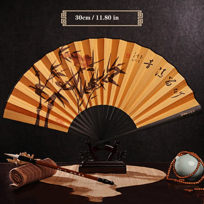 Imitation Ebony Men's Folding Fan Bamboo wood silk silk cloth hand fan Outdoor personalized durable folding fan Home Decoration