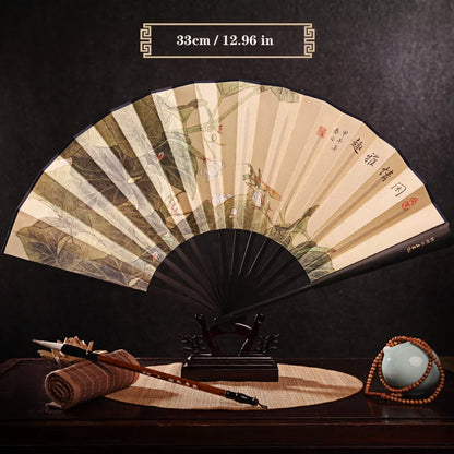 Imitation Ebony Men's Folding Fan Bamboo wood silk silk cloth hand fan Outdoor personalized durable folding fan Home Decoration