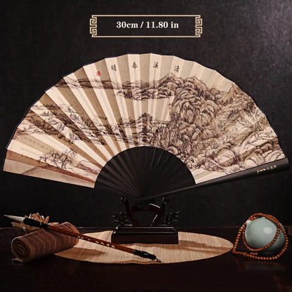 Imitation Ebony Men's Folding Fan Bamboo wood silk silk cloth hand fan Outdoor personalized durable folding fan Home Decoration