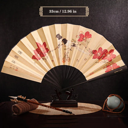 Imitation Ebony Men's Folding Fan Bamboo wood silk silk cloth hand fan Outdoor personalized durable folding fan Home Decoration