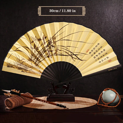 Imitation Ebony Men's Folding Fan Bamboo wood silk silk cloth hand fan Outdoor personalized durable folding fan Home Decoration