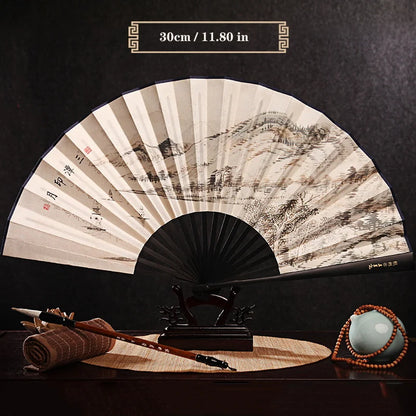 Imitation Ebony Men's Folding Fan Bamboo wood silk silk cloth hand fan Outdoor personalized durable folding fan Home Decoration