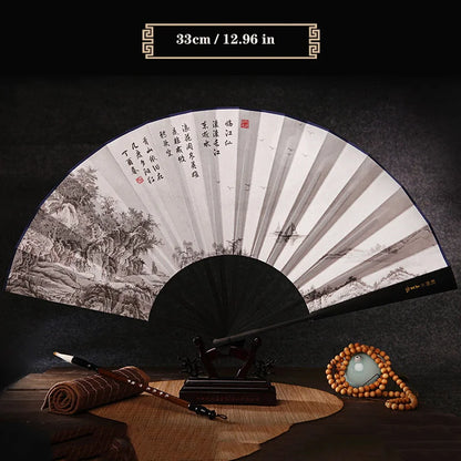Imitation Ebony Men's Folding Fan Bamboo wood silk silk cloth hand fan Outdoor personalized durable folding fan Home Decoration