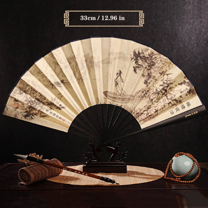 Imitation Ebony Men's Folding Fan Bamboo wood silk silk cloth hand fan Outdoor personalized durable folding fan Home Decoration