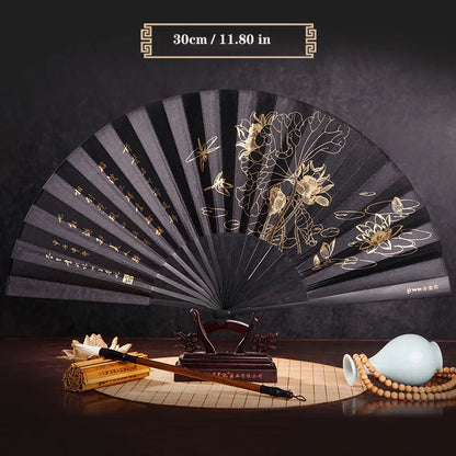 Imitation Ebony Men's Folding Fan Bamboo wood silk silk cloth hand fan Outdoor personalized durable folding fan Home Decoration