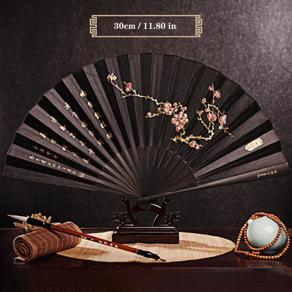Imitation Ebony Men's Folding Fan Bamboo wood silk silk cloth hand fan Outdoor personalized durable folding fan Home Decoration