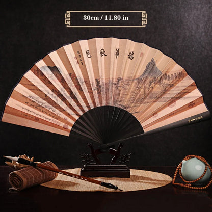 Imitation Ebony Men's Folding Fan Bamboo wood silk silk cloth hand fan Outdoor personalized durable folding fan Home Decoration
